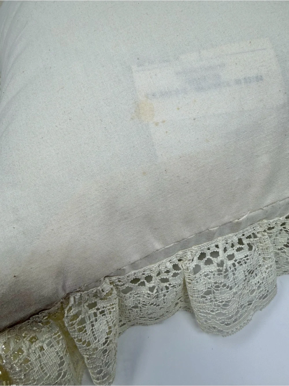 Vintage ‘Home Sweet Home' Candlewick Pillow Lace Ruffle Pillow - Cream